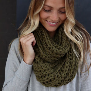 Knit Infinity Scarf in Olive
